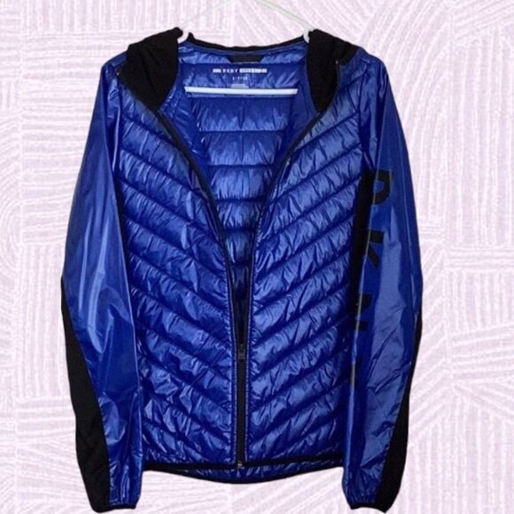 DKNY NEW SPORT HOODED JACKET COAT ZIP UP PACKABLE PUFFER COBALT BLUE SMALL - Picture 3 of 9